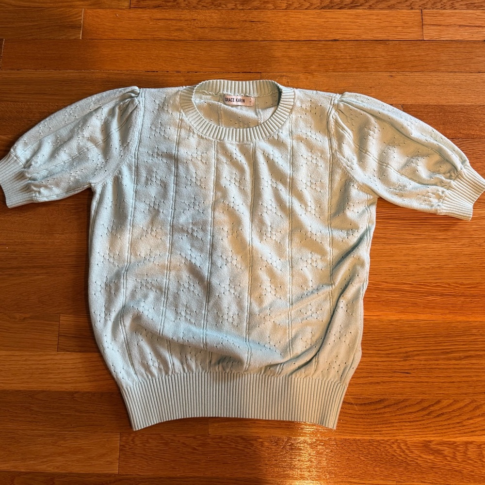 Grace Karin Men's Soft Blue Crewneck Sweater